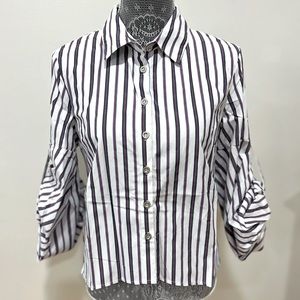 White Button Down Shirt with red and blue stripes M